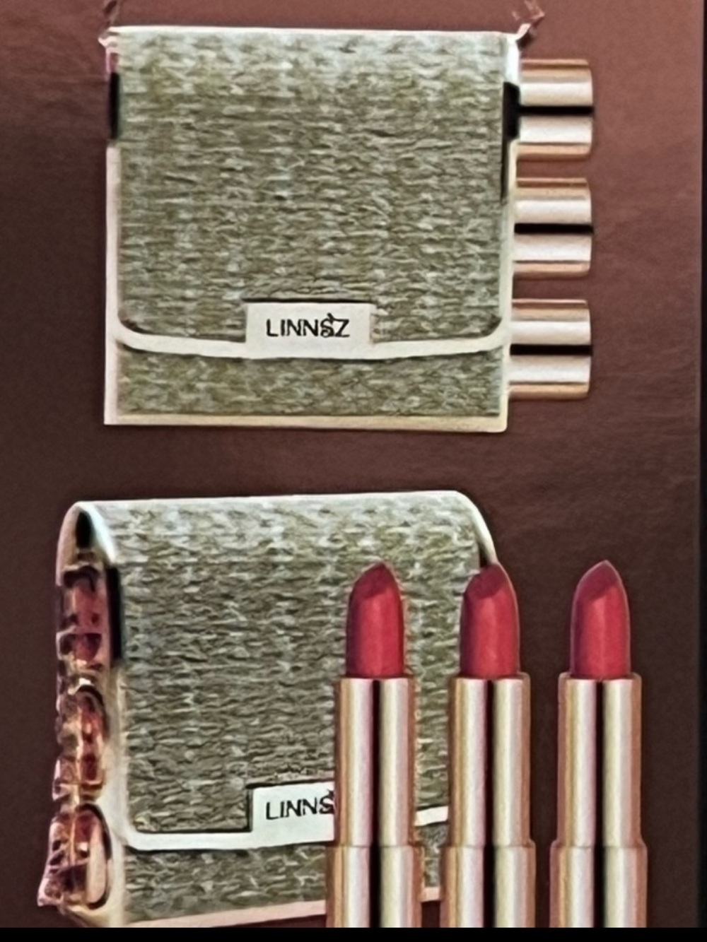 Linnsz Women’s Lipstick Trio w Leather Bag, Red & Coral Shades - Picture 9 of 9